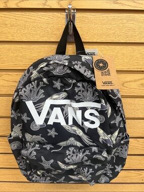 Vans Black Marine Print Backpack with White Logo